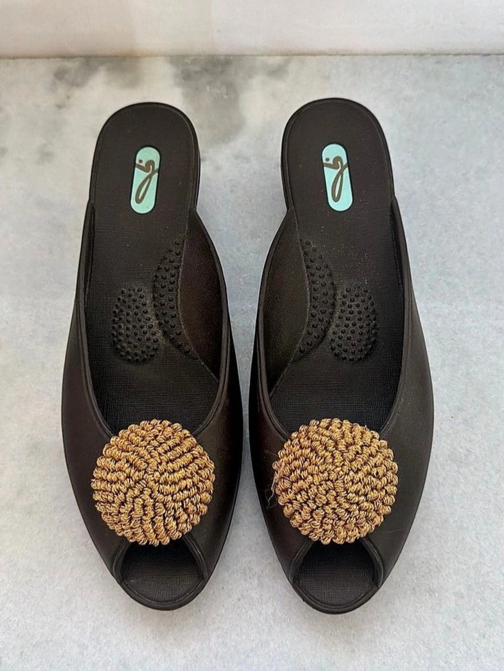 Okabashi Brown Embellished Mules Like New